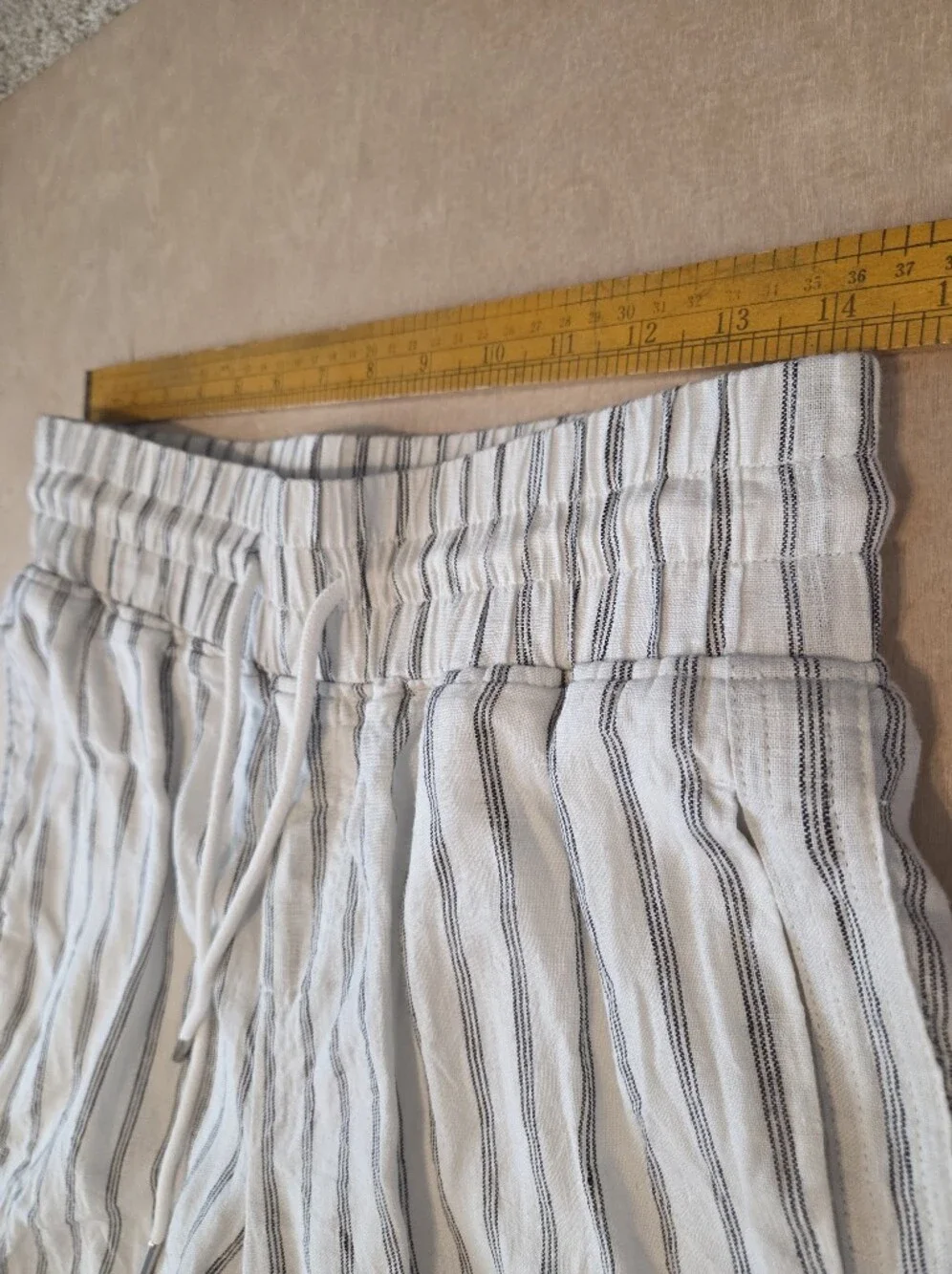 Quince 100% Linen Wide Leg Striped Pants M Elastic Waist Coastal Chic
